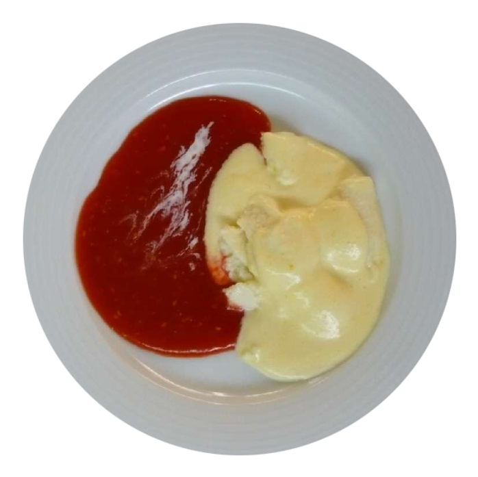Spargelnockerl auf Beerensauce